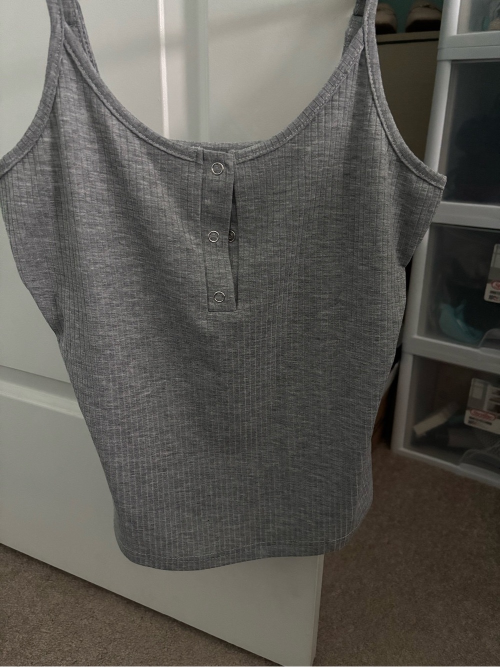 SHEIN Gray Ribbed Snap-Front Tank Top